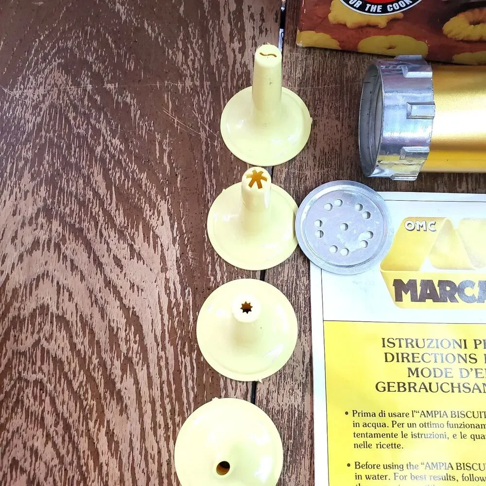 Vintage Marcato Atlas Gold Biscuits Cookie Press Maker 20 Discs 4 Tips Box Italy